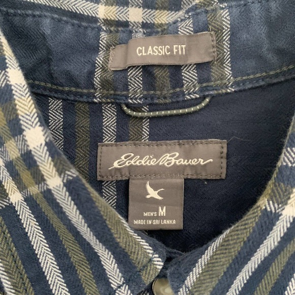Eddie Bauer Mens M Blue Plaid Pearl Snap Heavyweight Cotton Long Sleeve Twill - Picture 2 of 5